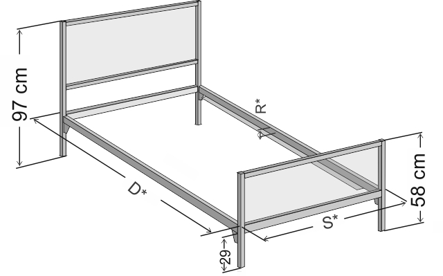 Łóżko metalowe jednoosobowe Folla dwa szczyty - wymiary szczegółowe