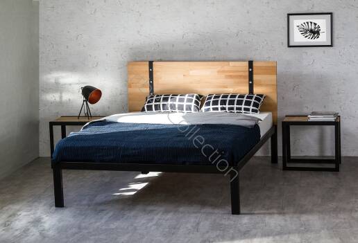 Łóżko drewniane z ramą metalową "Akira" z jednym szczytem