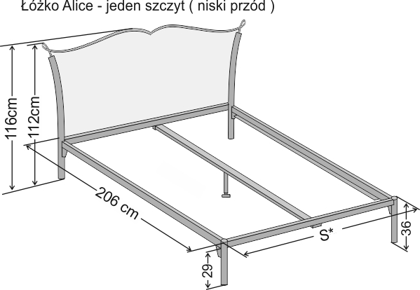 Schemat z dokładnymi wymiarami łóżka
