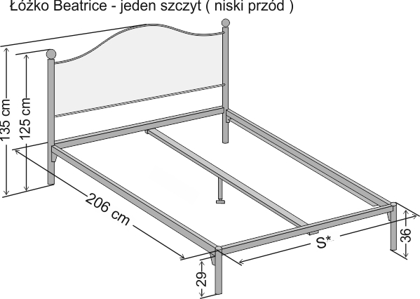 Wymiary łóżka kutego dwuosobowego Beatrice