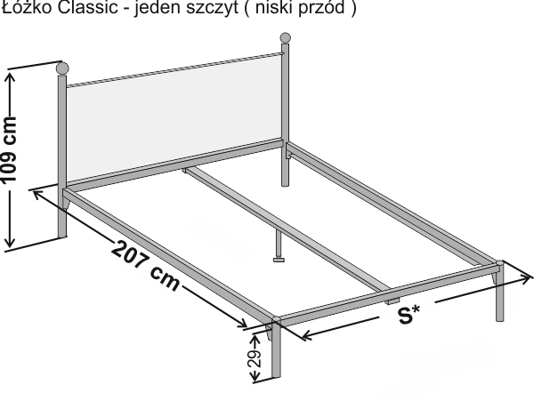 Schemat z dokładnymi wymiarami łóżka