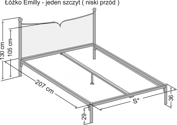 Wymiary łóżka kutego dwuosobowego Sylwia
