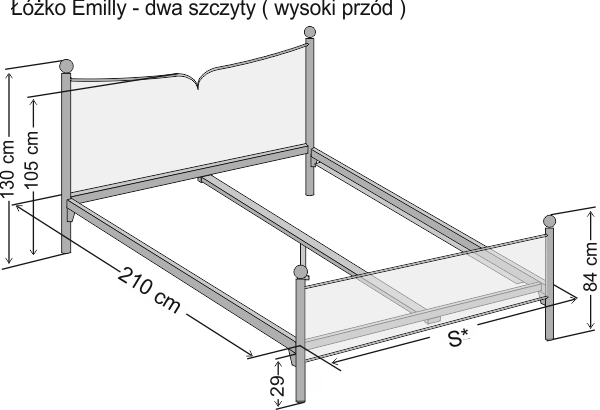 Schemat z dokładnymi wymiarami łóżka