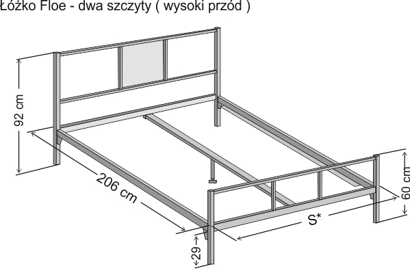 Wymiary łóżka metalowego do sypialni Floe