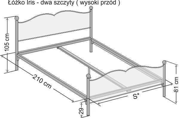 Łóżko metalowe Iris - dokładne wymiary