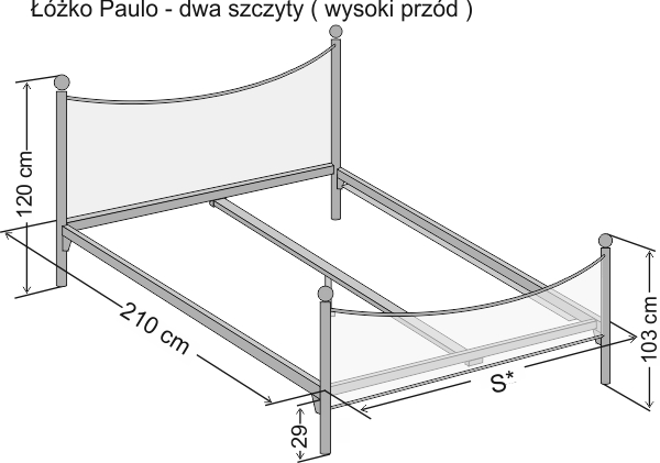 Wymiary łóżka kutego dwuosobowego Paulo