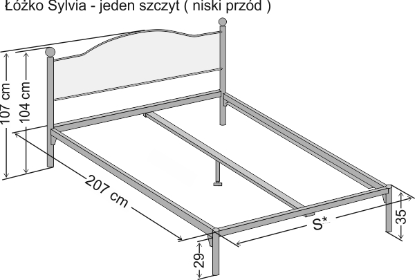 Wymiary łóżka kutego dwuosobowego Sylwia