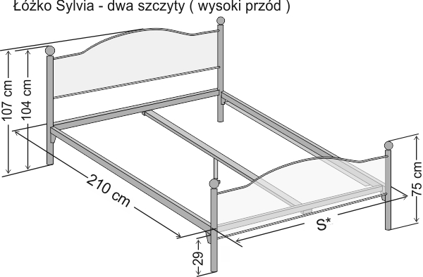Wymiary łóżka kutego dwuosobowego Sylwia