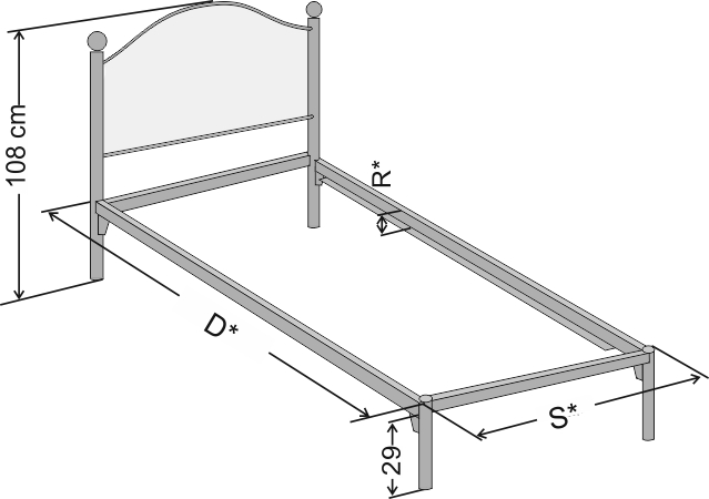 Dokładne wymiary metalowego łóżka jednoosobowego Agnes w wersji z jednym szczytem