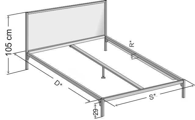 Dokładne wymiary dwuosobowego łóżka metalowego Simply 2 w wersji z jednym szczytem